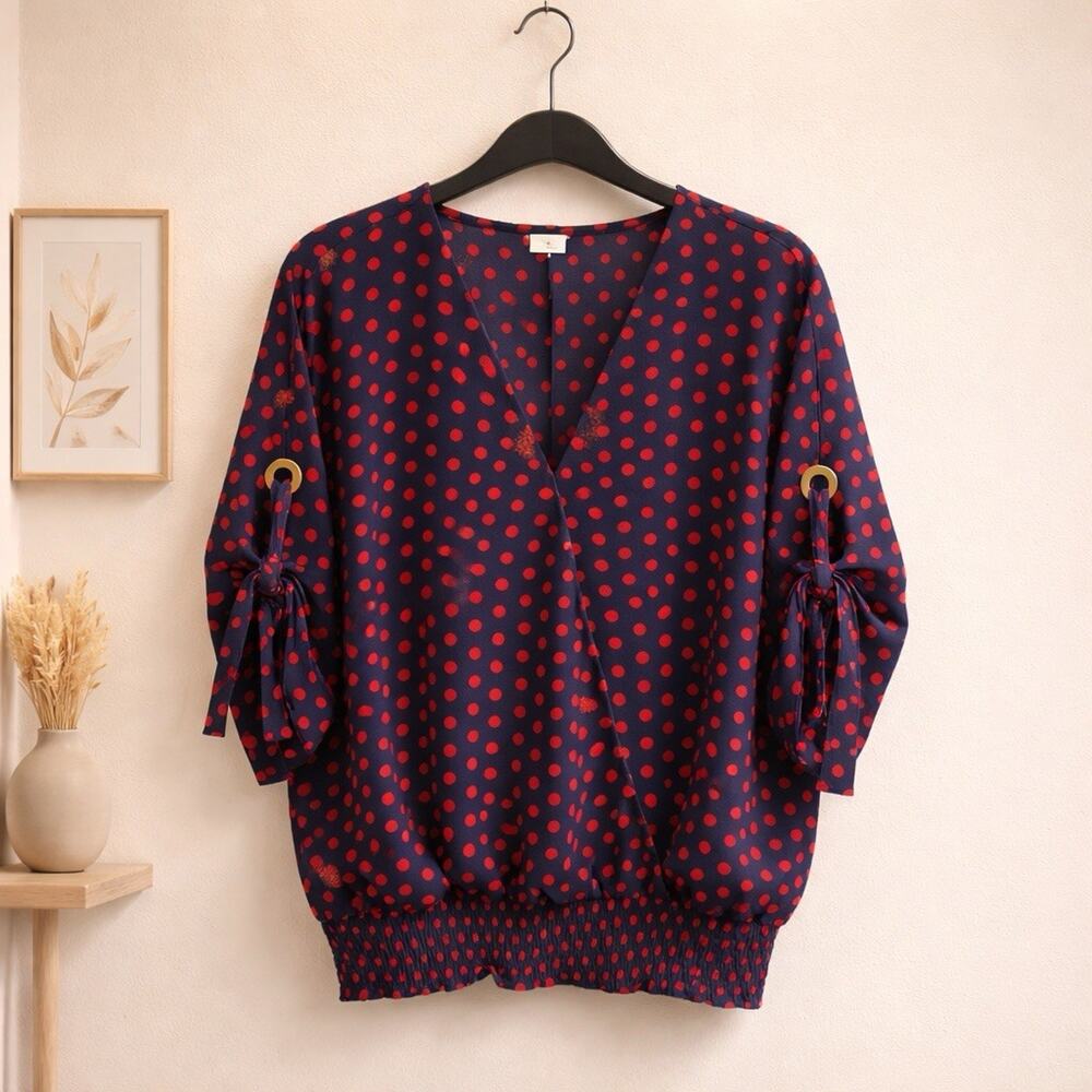 Michael Kors Wrap Polka Dots V-Neck Business Carrier Blouse Size XL